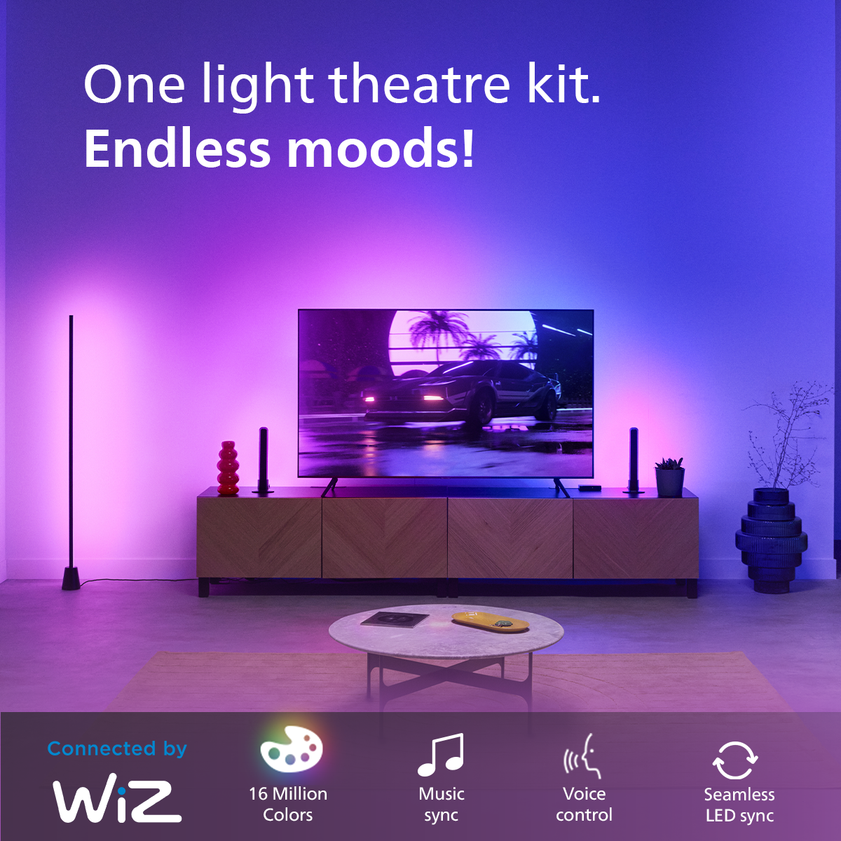 Philips WiFi LightTheatre Kit ( Philips HDMI Sync box with strip light, Gradient Light bars & Gradient floor lamp)