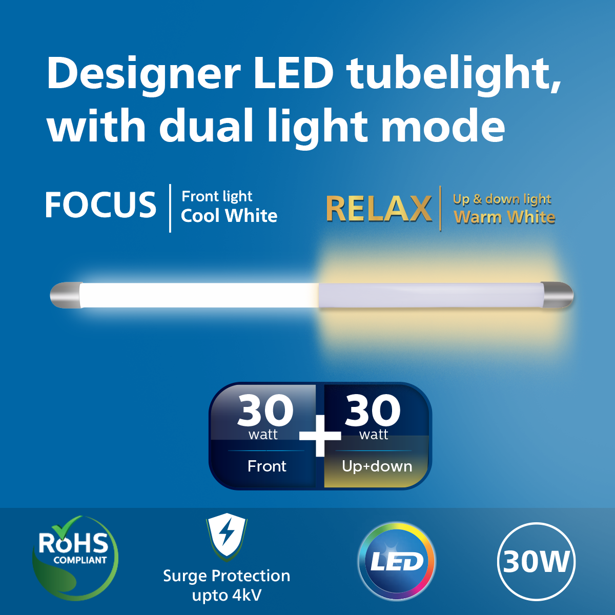 Philips Dual Glow LED Batten (WW + CDL)