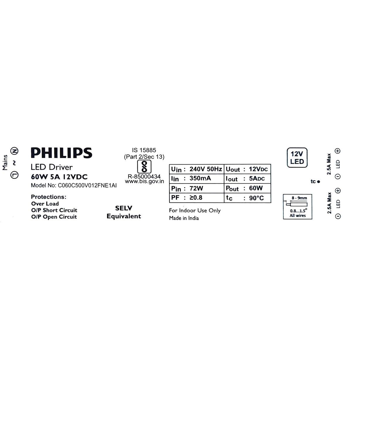 Philips LED Transformer 60W 5A 12VDC – Driver for LED Strip & Profile Lights