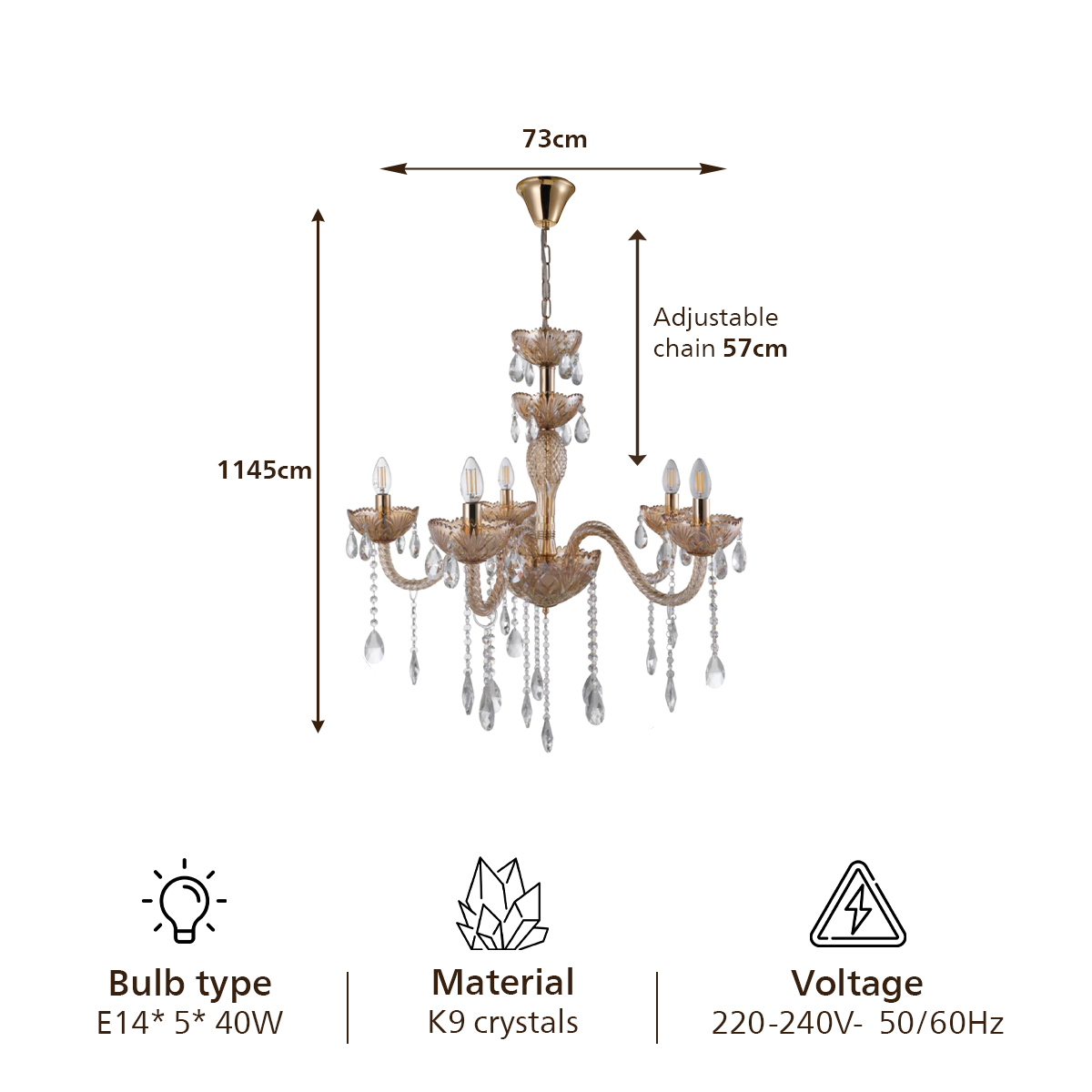 Philips Majesté 5 Head Crystal Chandelier