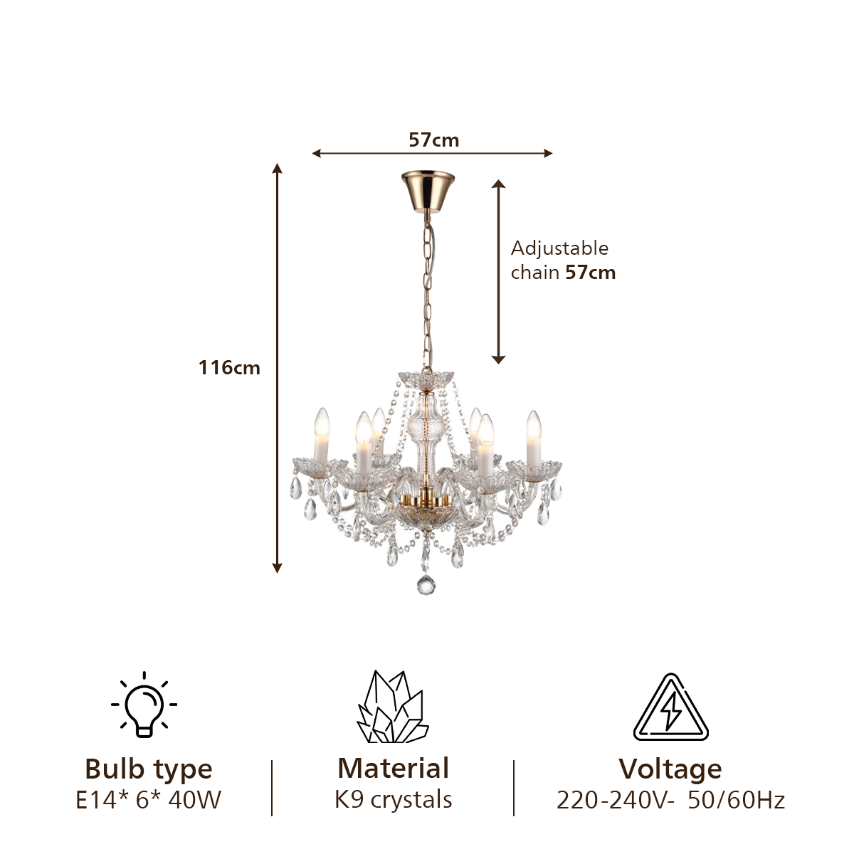 Philips Majesté 6 Head Crystal Chandelier