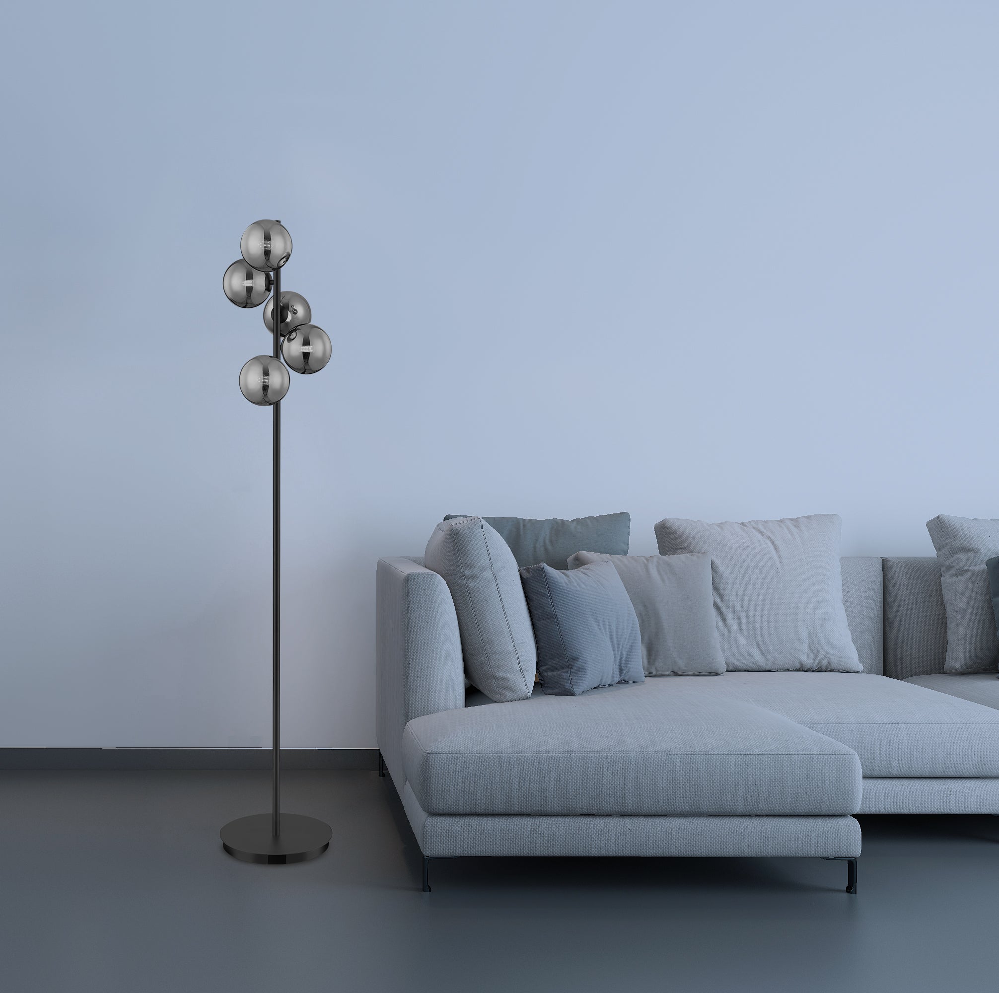 Philips Celestial 5 Head Floor Lamp illuminating modern living room with adjustable heads