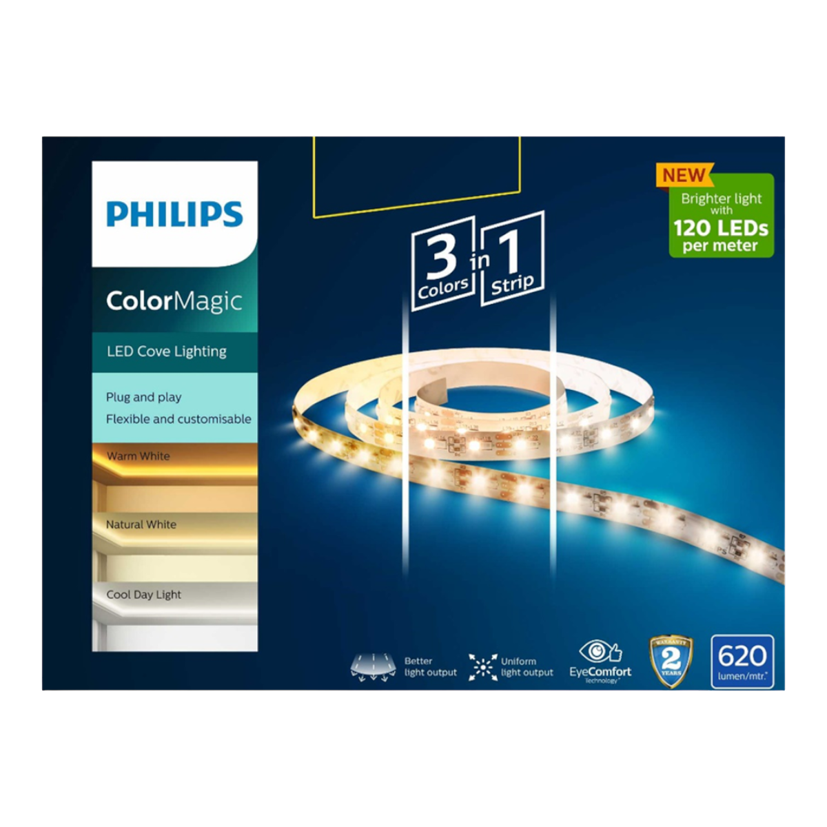 PHILIPS EVEN GLOW 8 MM LED STRIP 120 LED 6.6 WATT PER METER 5 METER WITHOUT  DRIVER WARM WHITE PH1515 - The Light Kart