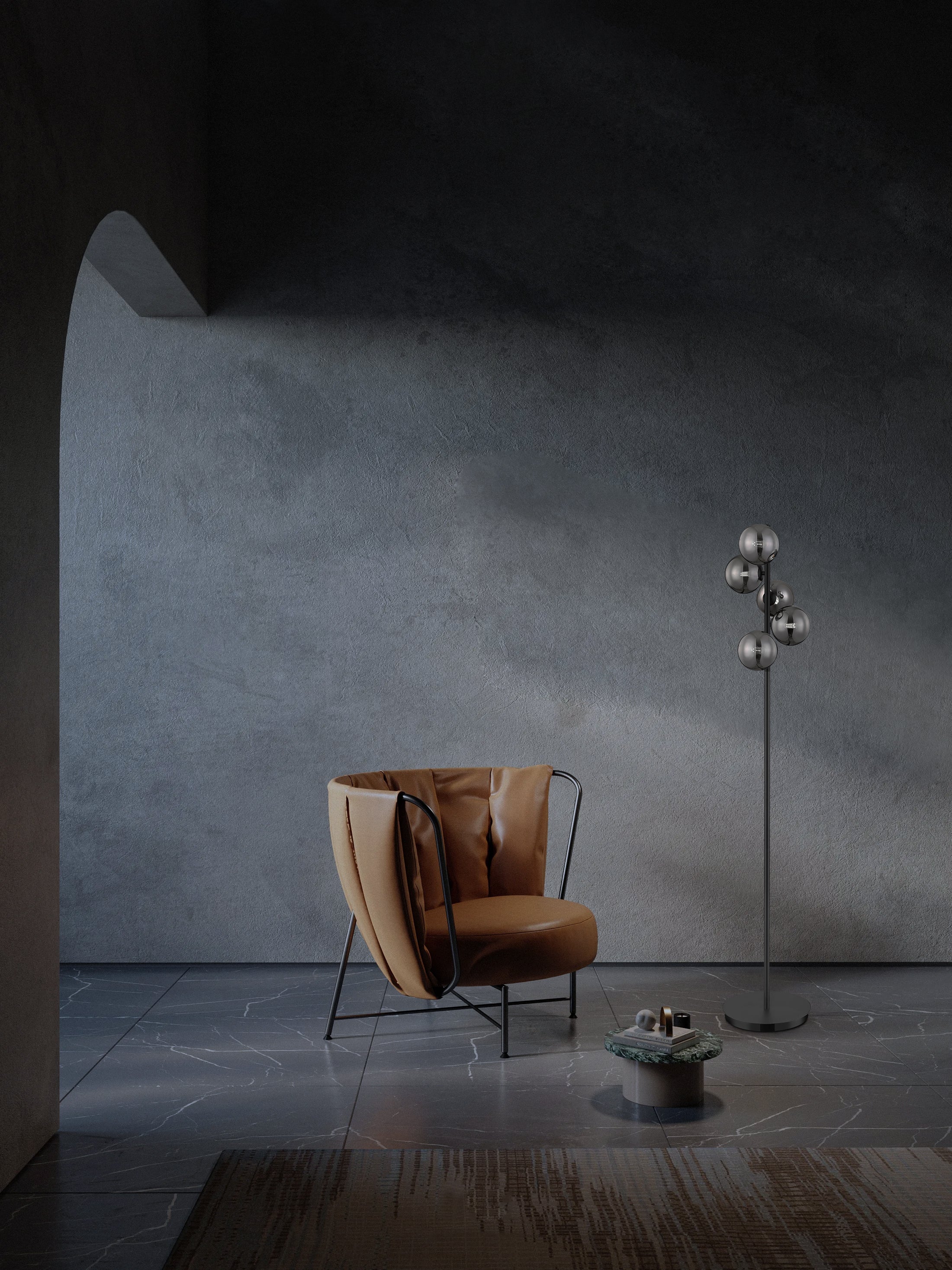 Full view of Philips Celestial 5 Head Floor Lamp in contemporary home setting