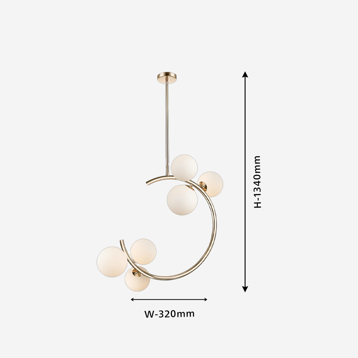 Size guide of Divine 6-head Chandelier in French gold with G9 Bulb and 6 matte opal glass – Philips lighting