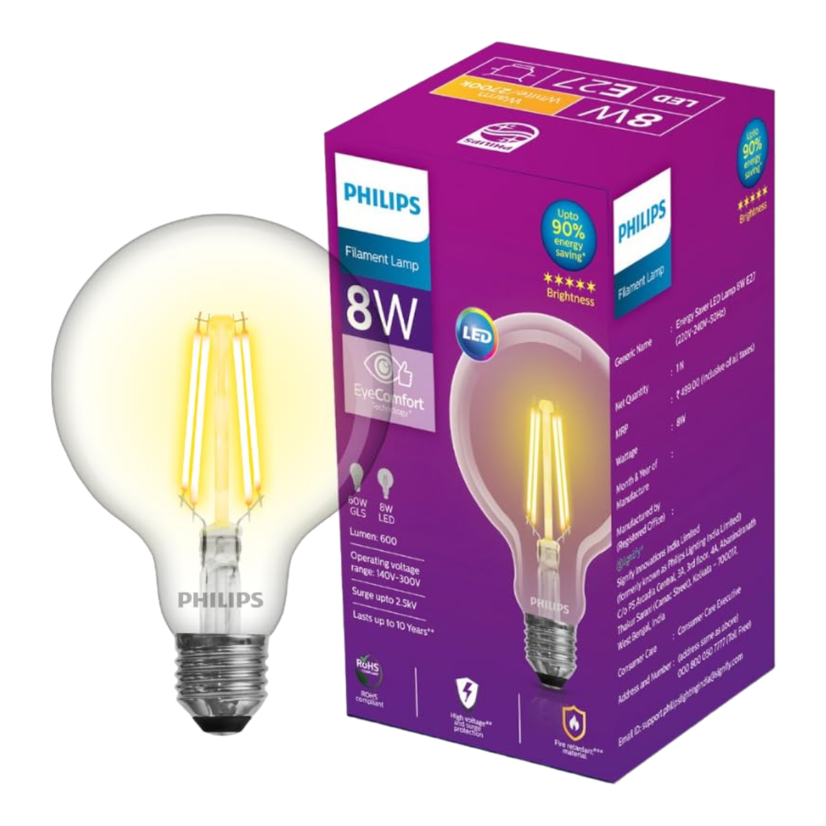Philips Filament LED Bulb (E27 base, G95 bulb) – Philips lighting ...